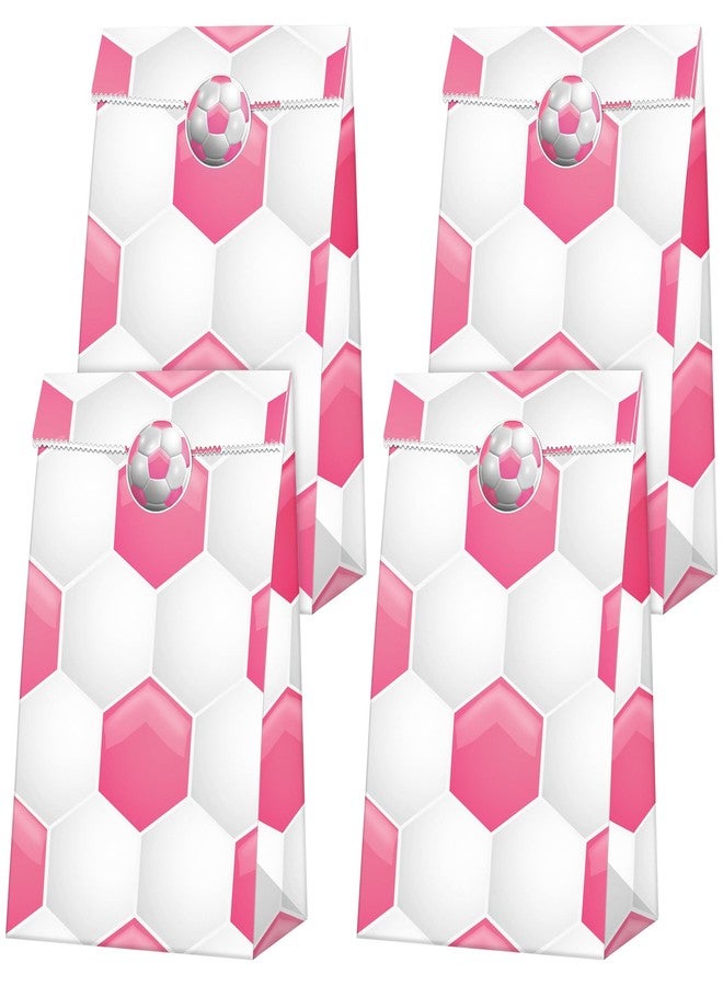 MIMIND 24 Pack Soccer Party Favor Gift Bags with Sealer Sticker Paper Goodie Bag for Soccer Games Day Sports Birthday Party Decorations Supplies, Pink - Image 1